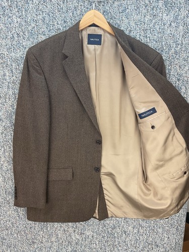 Giacca cappotto sportivo blazer a spina di pesce lana marrone 44L uomo Nautica BELLO! - Foto 3 di 6