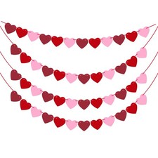 4 Pack Valentines Day Felt Heart Garland Banner Pre-Assembled - 48 PCS NO DIY...