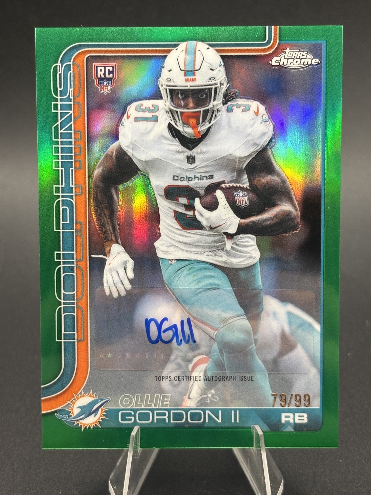 2025 Topps Chrome - Rookie Autographs Ollie Gordon II #RA-OG Green Refractor /99