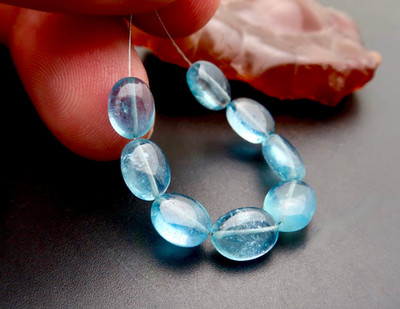 STUNNING NEW AAAA+ DEEP BLUE RARE BRAZILIAN AQUAMARINE BEADS 6.3-7.3mm - 18.50ct