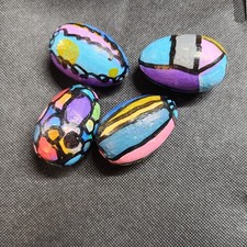 Set 4 Ceramic Hand Painted Eggs Beautiful Multicolors 2" Great For Everyday 