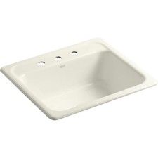 Kohler 25in 1-Bowl Top-Mount Cast Iron Enamel Sink Biscuit K-5964-3-96