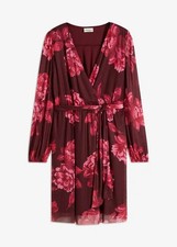 Bedrucktes Minikleid aus Mesh Gr. 48/50 Beerenrot Langarm Freizeitkleid Neu