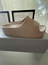 BALENCIAGA Women's TAUPE Rubber Logo Chunky Platform Slides Sandals S