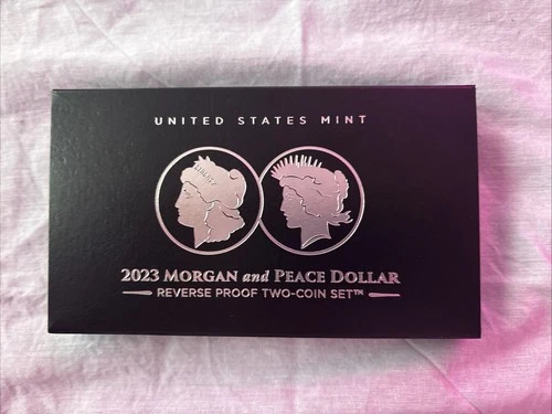 2023-S Reverse Proof $1 Morgan and Peace Silver Dollar 2pc Set Box ,OGP &
