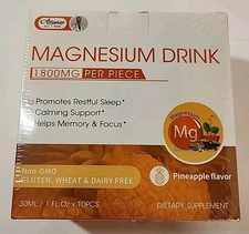NEW SEALED Alliwise Magnesium Drink 1800MG Per Piece Pineapple 10 Ct EXP 08/2026