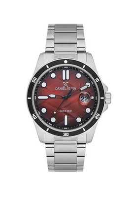 Mens 42.5mm Quartz Watch Steel Strap Silver / Red Dial Date
