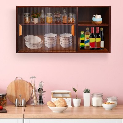 2 Tier Modern Walnut Cupboard, Plate/Cup Storage Cabinet, Kitchen Pantry Cabinet