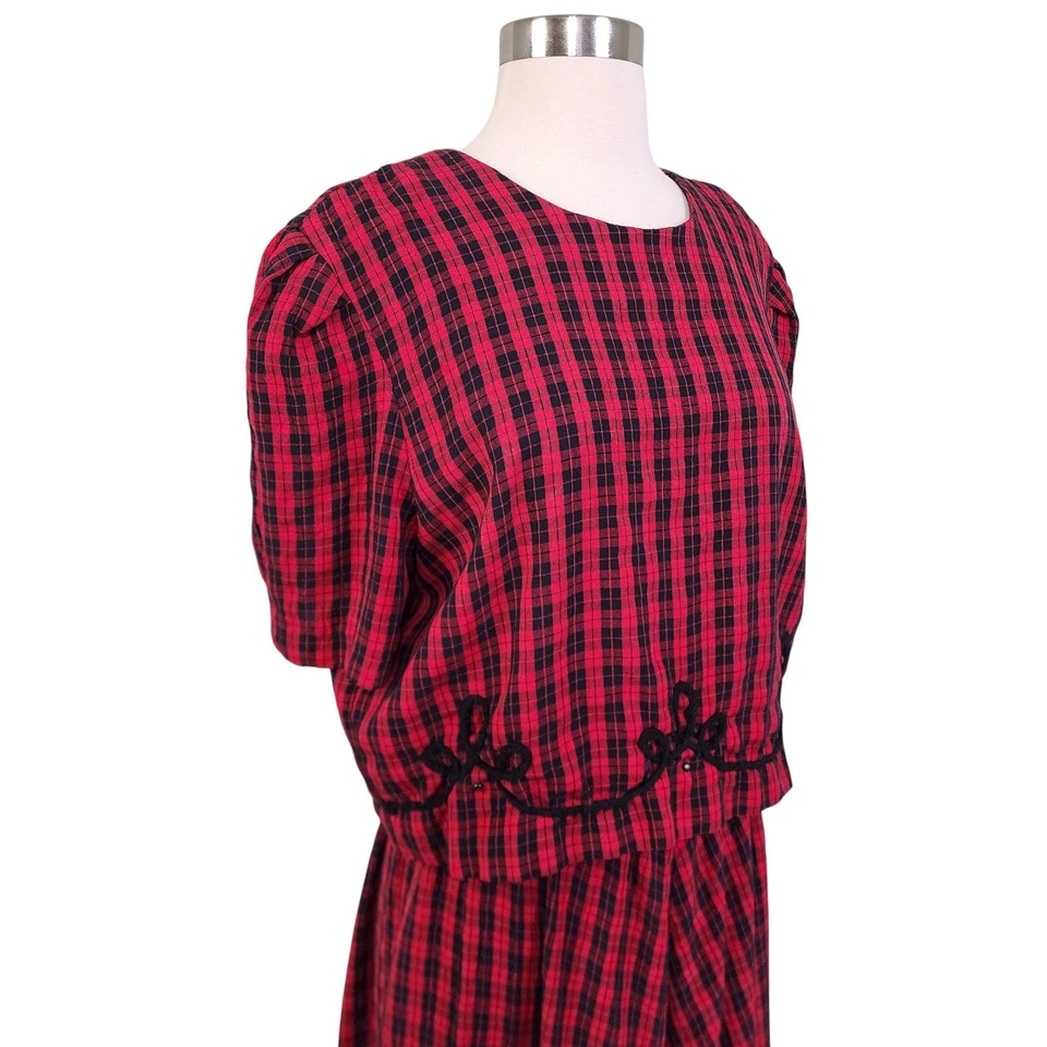 Maxi Vestido Miss Dorby Mujer Vintage Cuadros Capas Talla 18 Rojo Negro Con Cuentas Foto 4 de 4