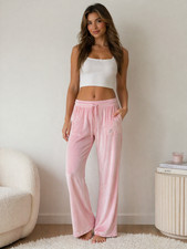 Juicy Couture Pants Large Loungewear Sleepwear Pink Velour Embellished Logo