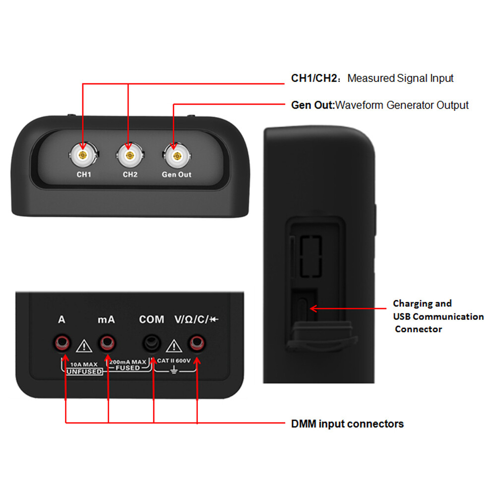 3in1 Hantek Handheld Oscilloscope Digital Multimeter Waveform Generator 250MSa/s