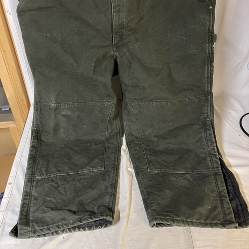 Vtg Carhartt Mens 50X28 Green Insulated Duck Bib Overalls R27 MOS USA Union Made - Picture 4 of 14