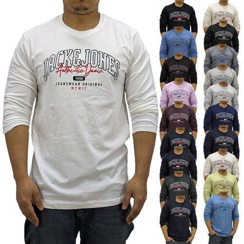 JACK&JONES Manga Larga para Hombre Camisetas Ajustado de Algodón Cuello Redondo