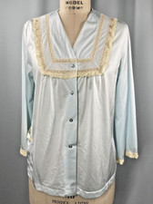 Vintage Pajama Top SIZE MEDIUM blue nylon SHADOWLINE sleep shirt bed jacket