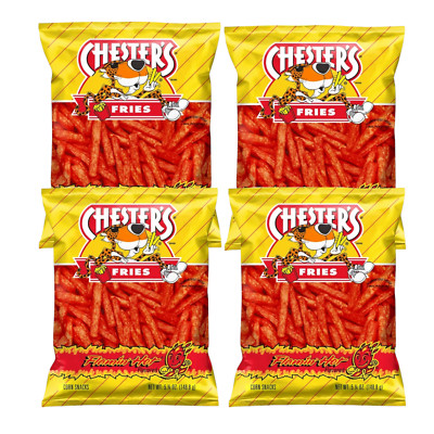 Chester's Fries FLAMIN' HOT Corn & Potato Snacks Crunchy 5.25oz 4 Bags Chester