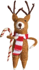 Primitives by Kathy Reindeer Candy Cane Felt Critter Deer Holiday Gift Ornament