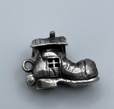Charms Porte-bonheur En Argent Sterling Vintage - Old Woman In A Shoe & Fortune Teller