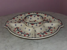 Polish Pottery Chip and Dip RelishTray & Bowl! Cardinal Serenade Pattern