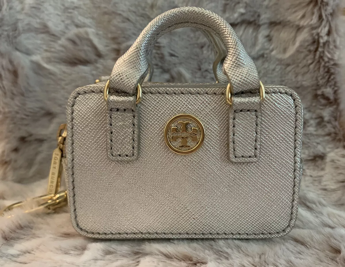 Tory Burch Top Handle Mini Tote Keychain Purse Micro Purse Silver