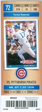 2012 Cubs vs Pirates Ticket: Kevin Correia win/Starling Marte hit two-run triple