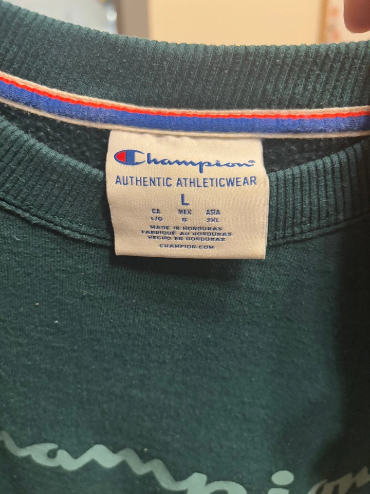 Champion Authentic Sweatshirt Womens Raglan Crew Neck Graphic Logo Green - Large - Image 3 of 3