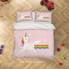 3D Unicorn Rainbow Cloud Kids Quilt Cover Set Duvet Cover Bedding Pillowcases