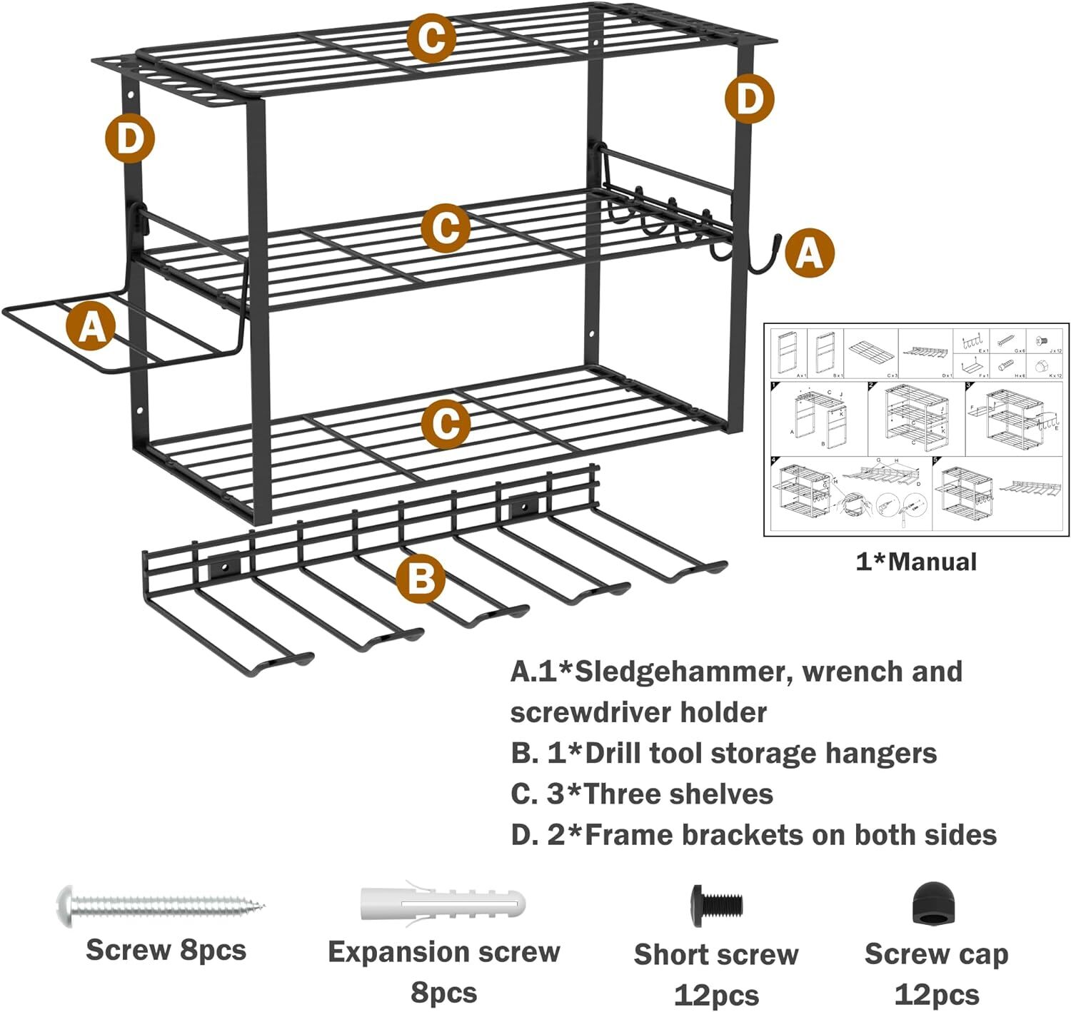 4 Tier Metal Tool Rack Garage Power Tool Organizer Heavy Duty Drill
