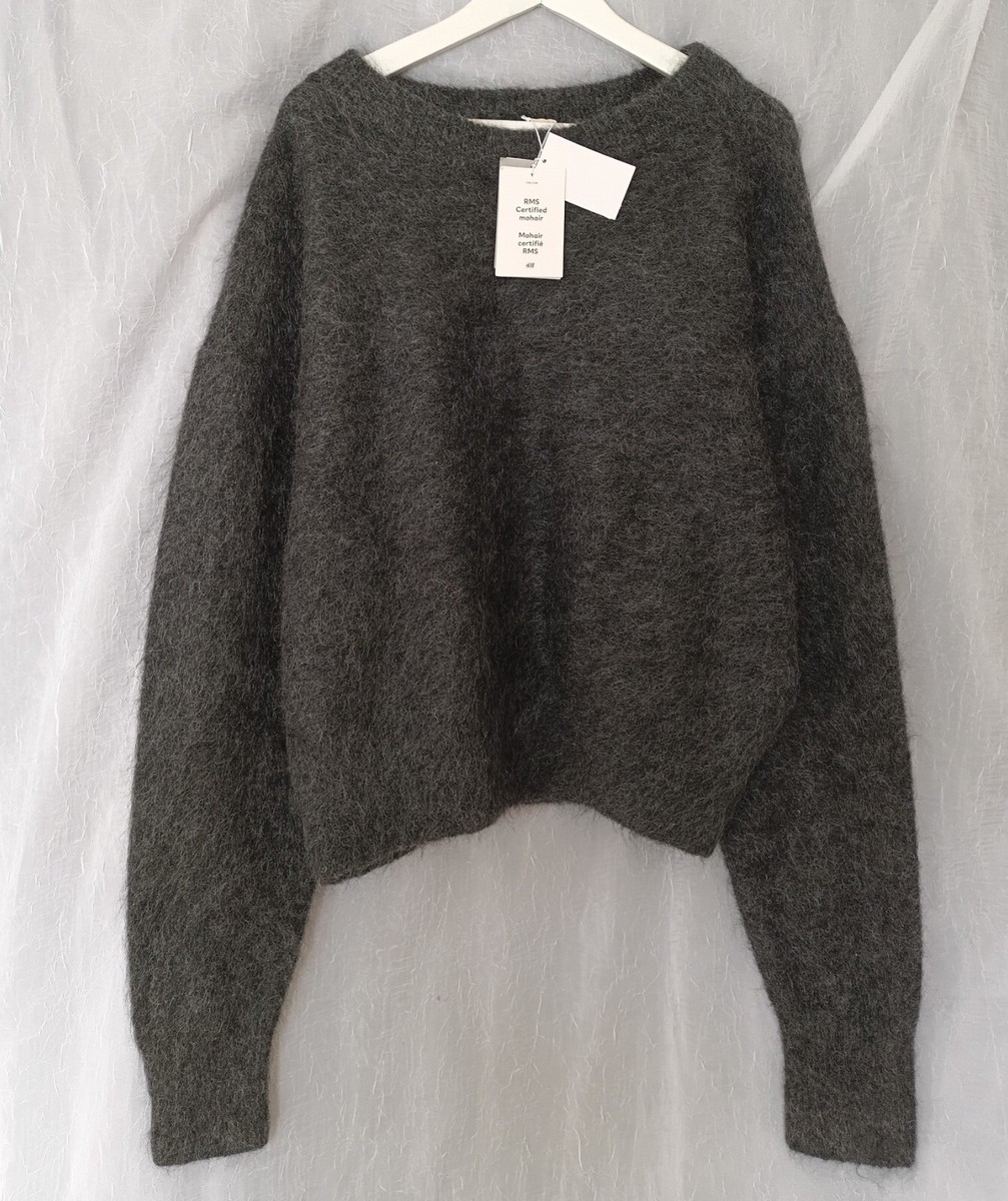 NWT H&M Premium Oversized Fuzzy Mohair-Blend Sweater Dark Gray Size L