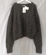 NWT H M Premium Oversized Fuzzy Mohair-Blend Sweater Dark Gray Size L