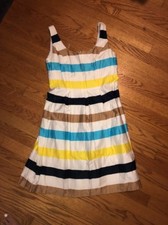 NINE WEST Italian Elegance Wide Band Striped Pleated Dress Womens Sz 6 👗#c6