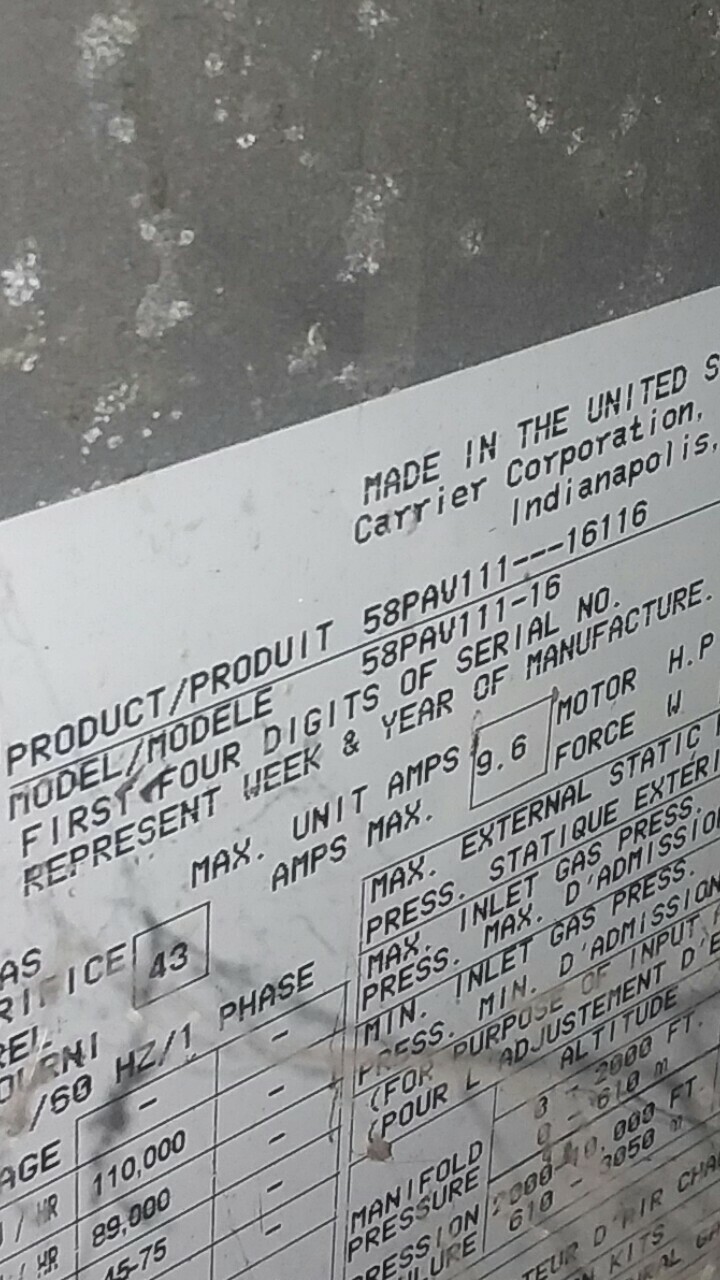 Carrier 89k BTU 160 series Gas Scratch & Dented NOS 58pav111 16116 ...