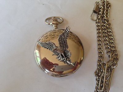 B44 Osprey  polished silver case mens GIFT quartz pocket watch fob 