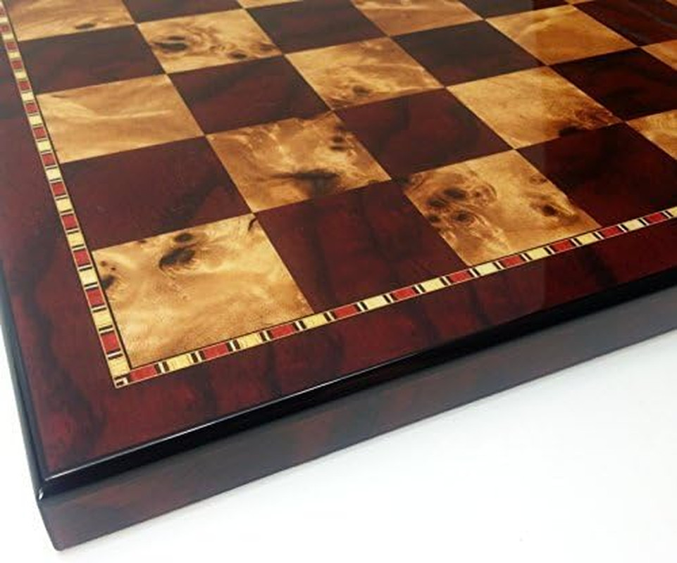 18" High Gloss Cherry & Burlwood Color Chess Board