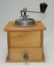 Vintage Wood & Metal Topped Hand Crank Coffee Grinder