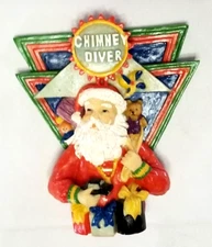 Santa Chimney Diver Award 3D Relief Resin Hanging Christmas Ornament 4" x 4" VTG