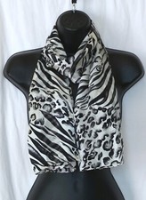 ADRIENNE VITTADINI Black/Silver/Pearl Silk Scarf 14 X 60 EXC