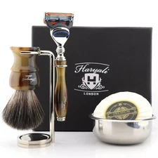 Men's Shaving Shave Kits, 5 Edge Razor, Resin Pure Synthetic Brush and Set