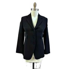 VTG Donna Karan Signature Fine Black 100 Wool Blazer 3 Button Classic Sz 8