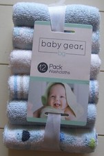 Baby Gear 12 Pack White Blue Gray Elephant Stripe Solid Washcloths