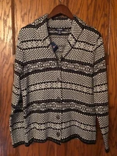 Chaps Sz PL Black/Gray Women's Petite Shawl Collar Sweater Cardigan Fair Isle 