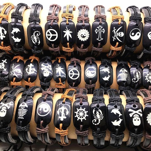 Men Leather Cuff Bracelet Women Resin Punk Bangle Lover Fashion Wristbands 24Pcs