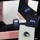 Vintage Chinese Export Silver Guilloche Enamel Sterling Silver Cobalt Ring, 5
