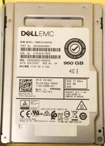 91GGX Dell 960GB SAS 12Gbps Mixed Use 2.5'' SSD 091GGX KRM5XVUG960G