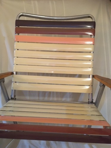 Vintage Beech Chair With Vinyl Strips Aluminum Wood Great Condition 1970s Retro - Picture 7 of 12