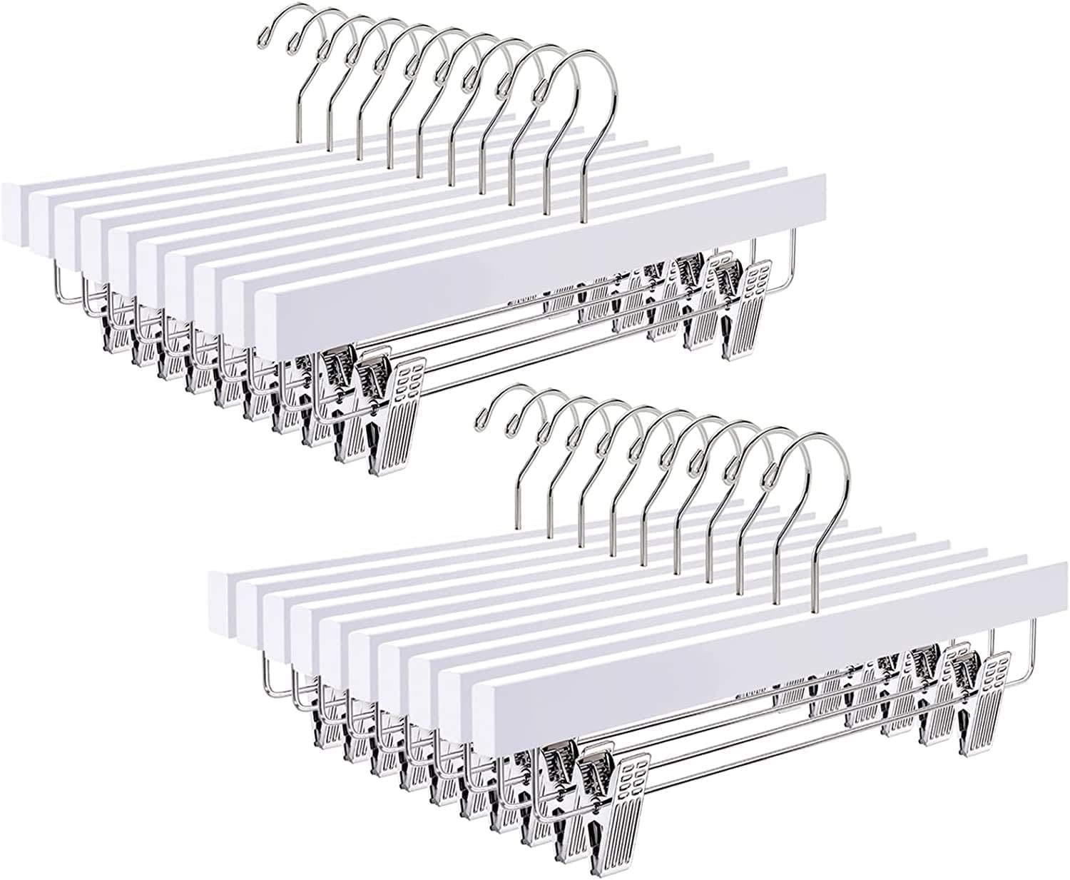 Amber Home 35.5cm White Wooden Pants Hangers 10pcs, Smooth Wood Skirt Hanger Or