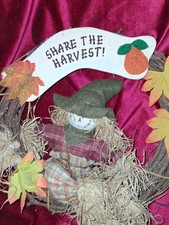 Vintage Handmade "Share the Harvest" Scarecrow Wreath   Fall Thanksgiving 12"