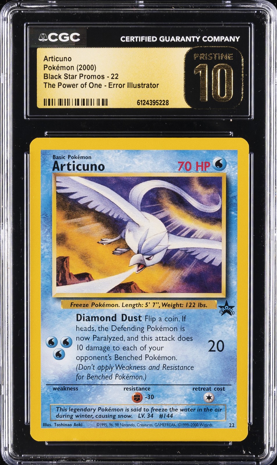 2000 POKÉMON BLACK STAR PROMOS #22 ARTICUNO CGC 10 PRISTINE