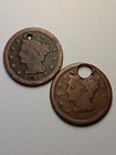 1851 & 1853 Us Braided Hair Large Cents (Lot Of 2, Holed)