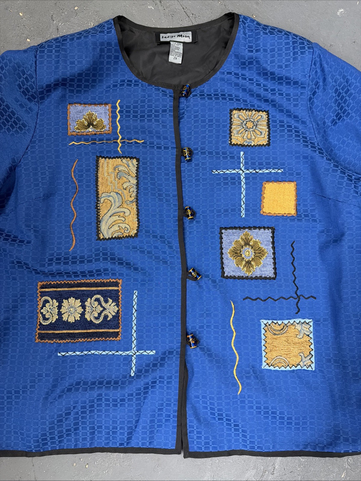 Embroidered Patchwork Jacket 2X Royal Blue Boho A… - image 3