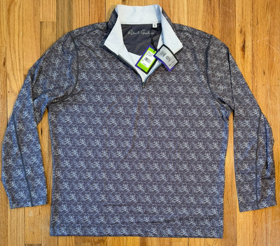 Robert Graham Clubhouse Shirt Mens XL Gray Iron Skull Pullover Stretch 1/4 Zip